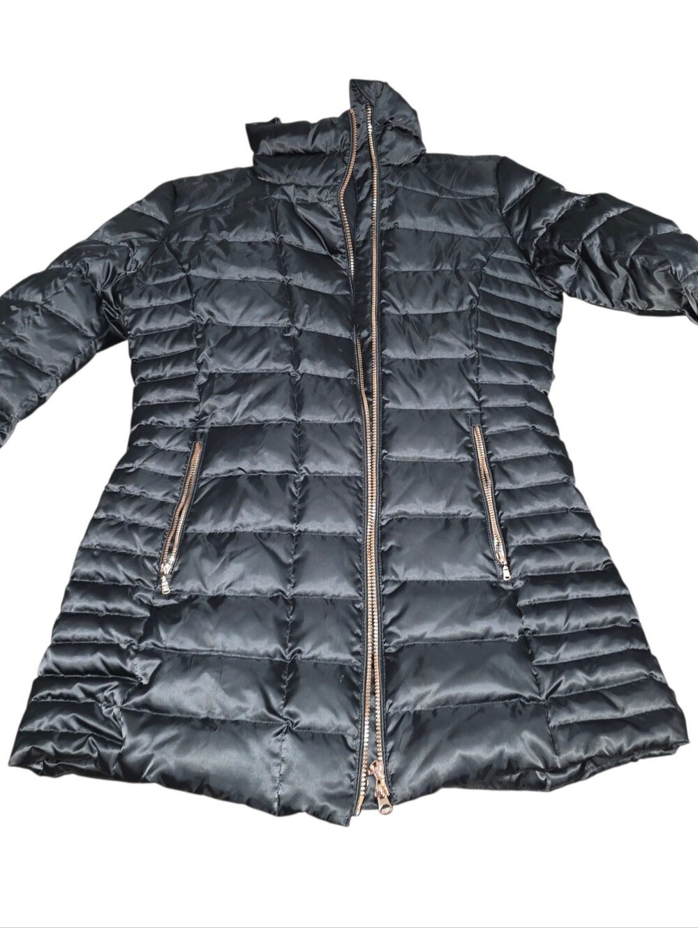 EA7 Emporio Armani Black Down Puffer Coat XL Long Quilted Jacket Rose Gold Zip - Picture 4 of 12